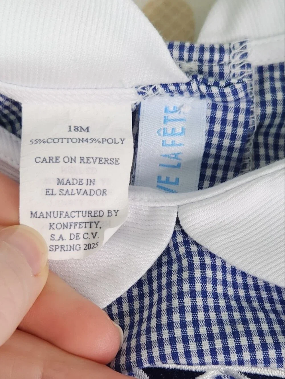 Xavier University Navy Gingham Baby Bubble Romper with White Peter Pan Collar